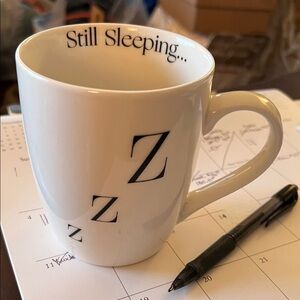 hazel & co. Still Sleeping White Coffee Tea Mug Cup Eye Lashes 12oz